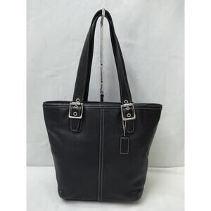 Coach Black Leather Double Handle Zipper Closure Tote Bag - Vintage